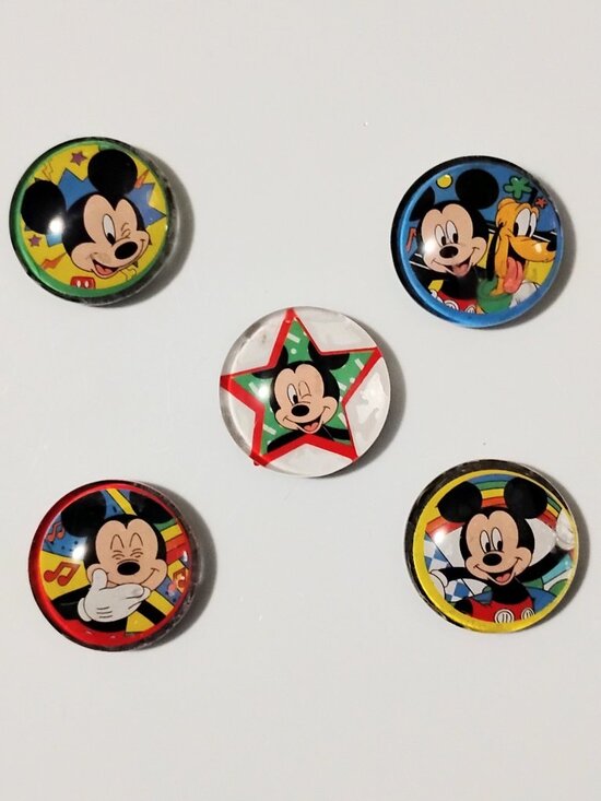 Handmade Other - 5 Pc Lot Fun Disney Inspired MICKEY MOUSE 1 Inch Glass Domed Fridge MAGNETS